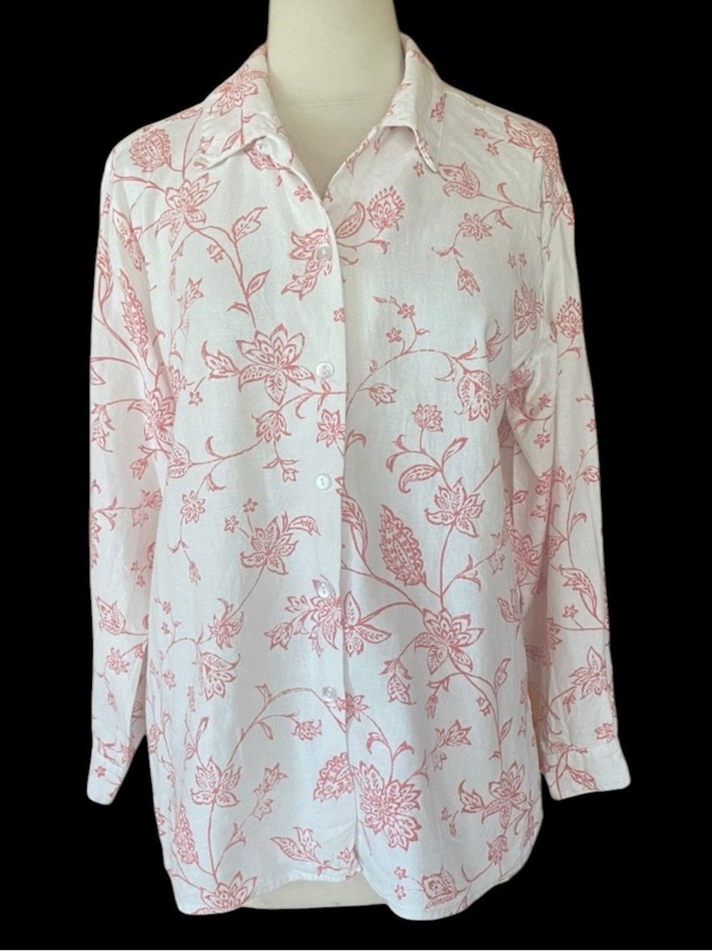 Vintage Coldwater Creek Oversized Linen Floral Button Down Shirt